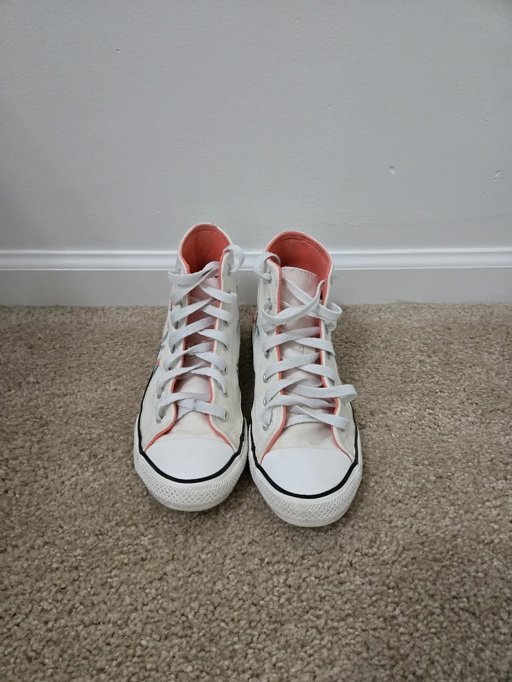 Converse Cream High-Top Sneakers with Coral Accents